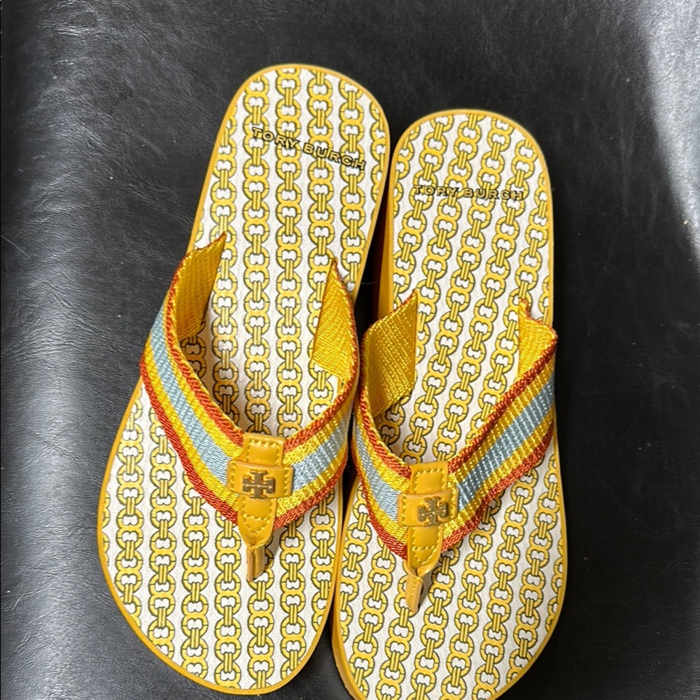 Tory Burch Yellow and Red Geometric Sandals